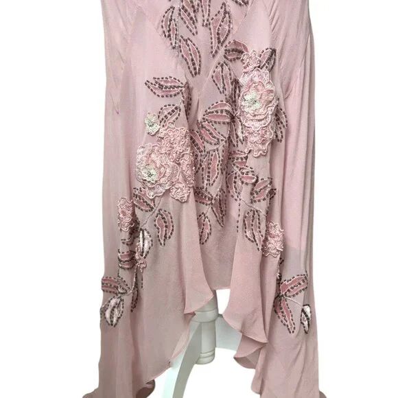 Vintage Sue Wong Silk Beaded Midi Maxi Gown 8 Blush Pink Y2K Fairy Floral Prom - Picture 6 of 10